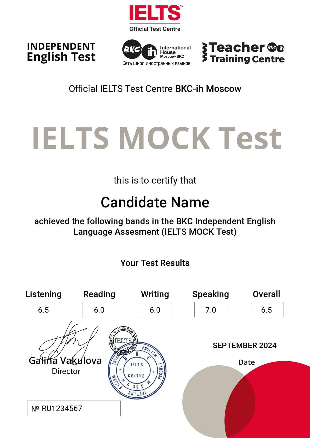 Образец сертификата IELTS MOCK Test